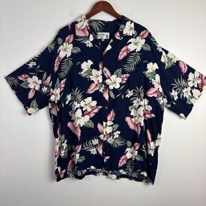 Vintage Iolani Men's Hawaiian Shirt Size L Floral Blue Made USA 100%‎ Rayon Camp